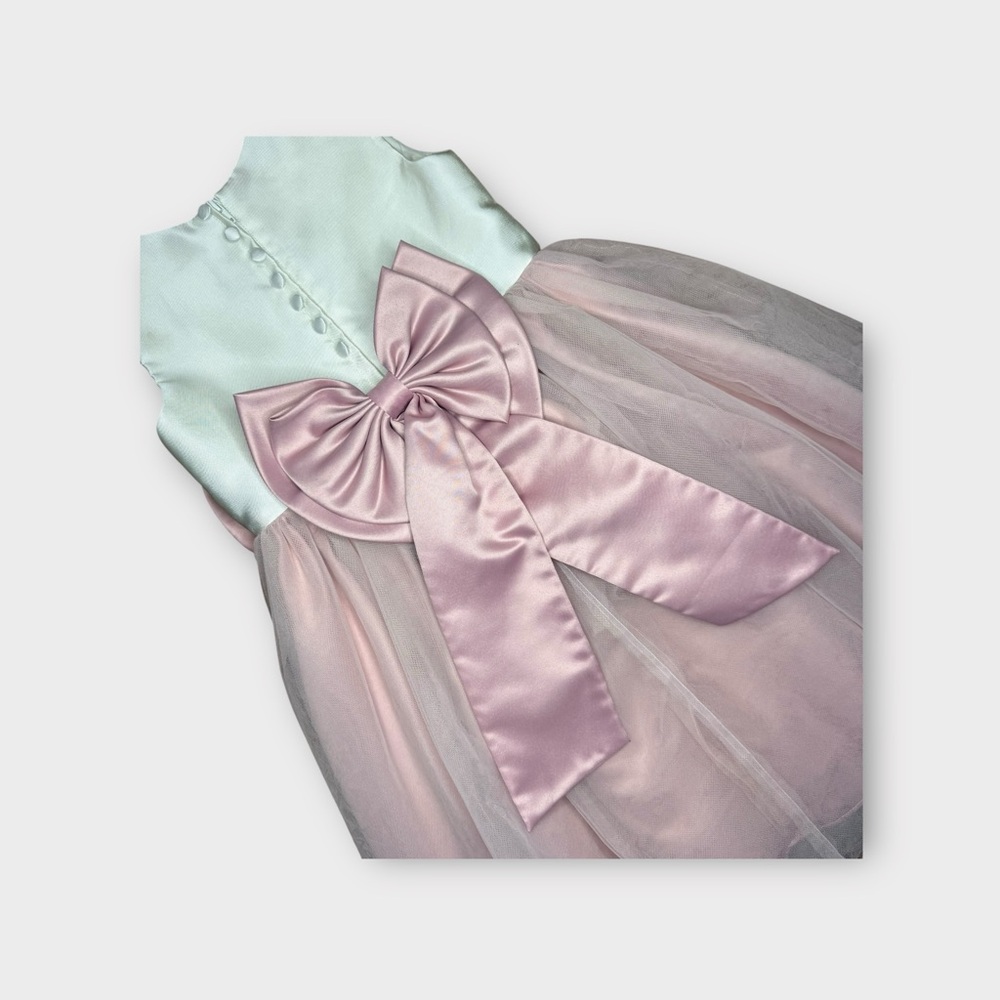 Rare Editions Pink Tulle Bow Flower Girl Dress - Picture 8 of 10